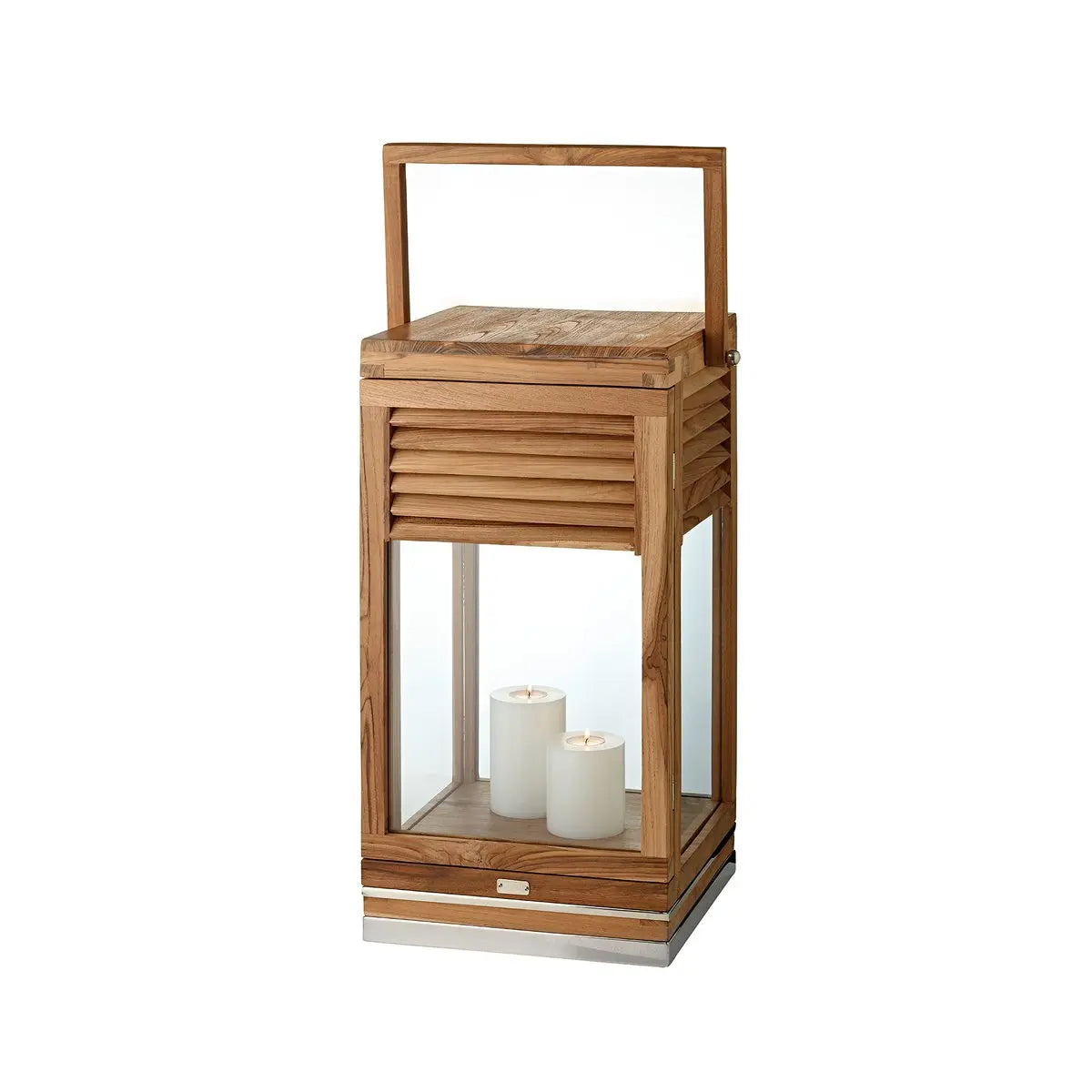 Lantern Vegas (hauteur 60 cm), teck noble, acier inoxydable, nickel brillant - plaqué EDZARD-SHOP.com