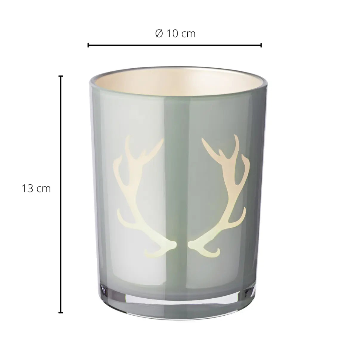 Lanterne Ati (hauteur 13 cm, ø 10 cm), motif bois de cerf, gris EDZARD-SHOP.com