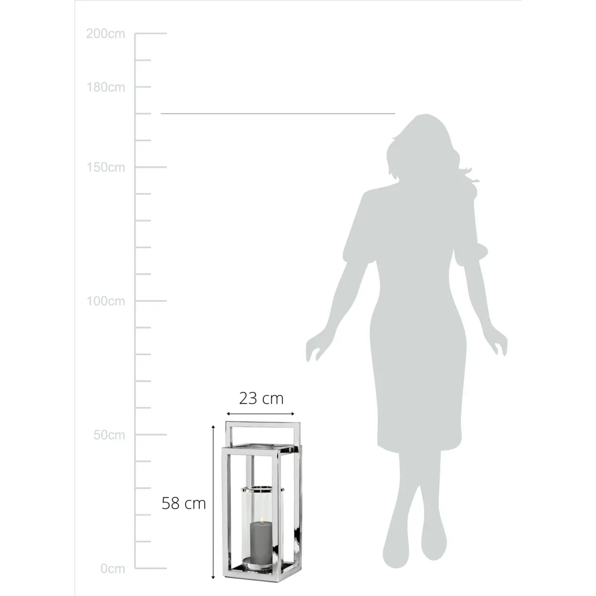 Lanterne EDZARD Manhattan avec poignée, acier inoxydable nickelé brillant, verre intérieur rond, hauteur 58 cm EDZARD-SHOP.com