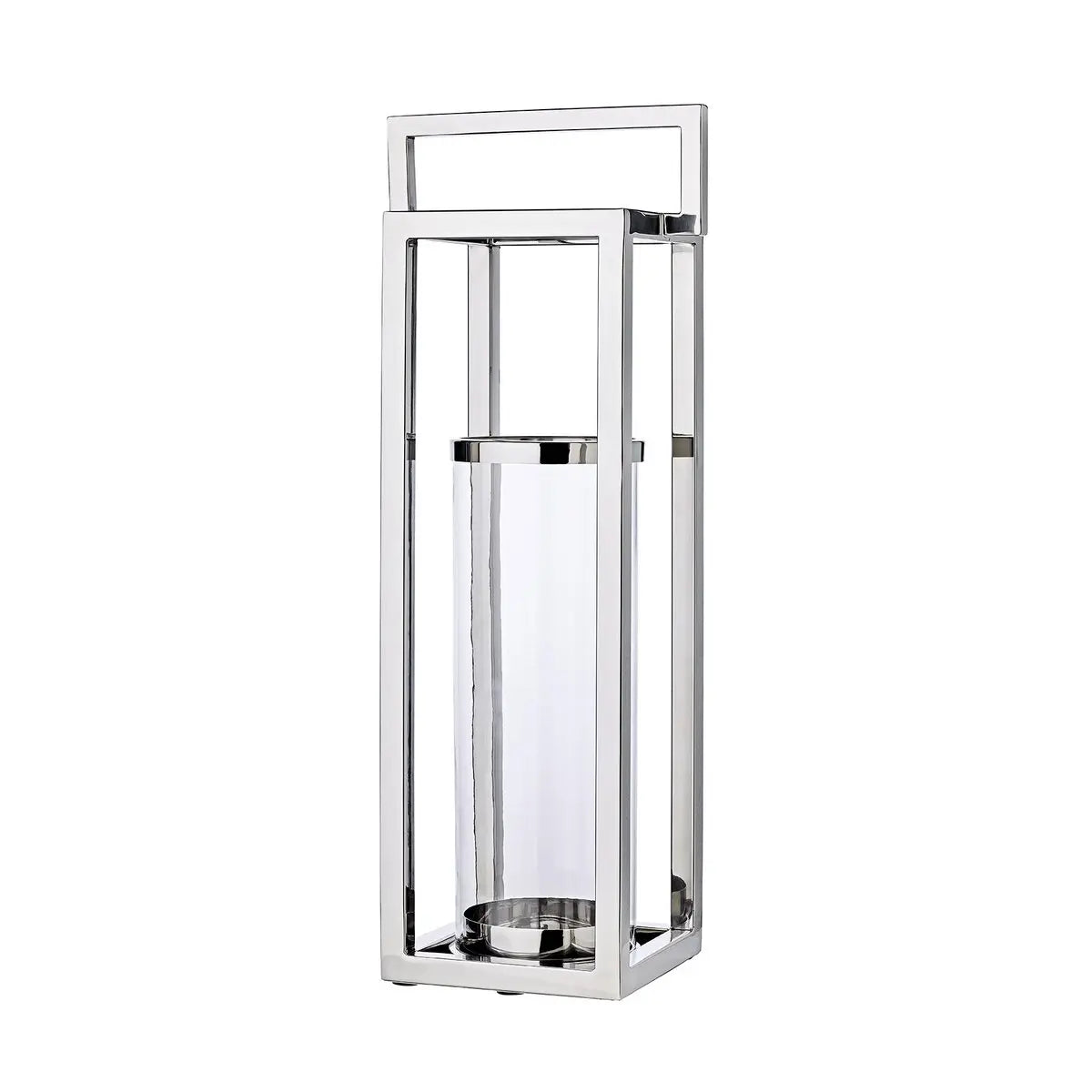 Lanterne EDZARD Manhattan avec poignée, acier inoxydable nickelé brillant, verre intérieur rond, hauteur 79 cm EDZARD-SHOP.com