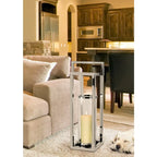 Lanterne EDZARD Manhattan avec poignée, acier inoxydable nickelé brillant, verre intérieur rond, hauteur 79 cm EDZARD-SHOP.com