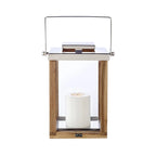 Lanterne EDZARD Miami avec manche rabattable, bois et inox nickelé brillant, hauteur 45,5 cm EDZARD-SHOP.com