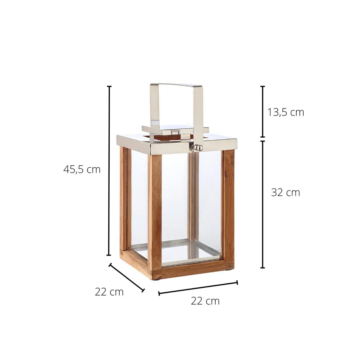 Lanterne EDZARD Miami avec manche rabattable, bois et inox nickelé brillant, hauteur 45,5 cm EDZARD-SHOP.com