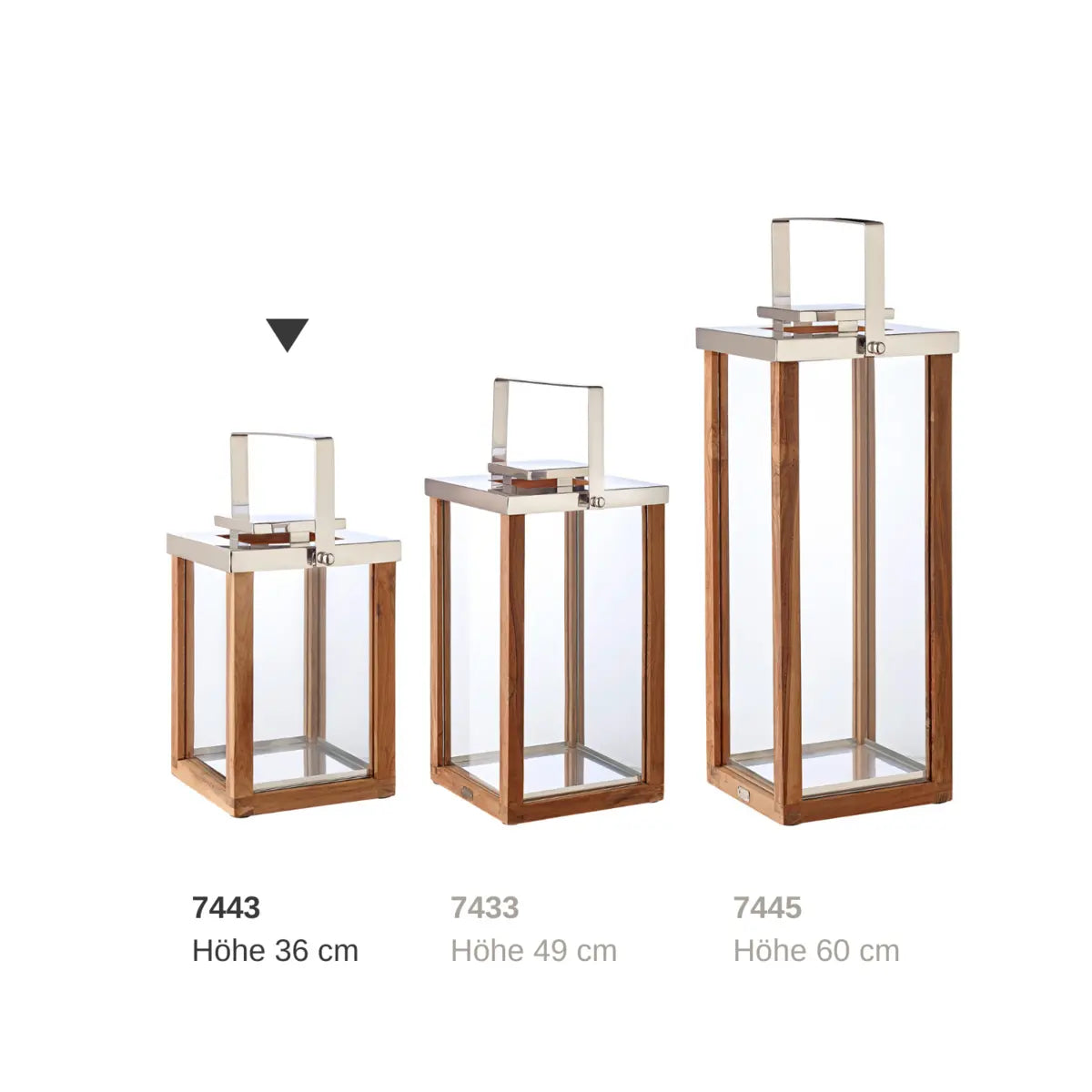 Lanterne EDZARD Miami avec manche rabattable, bois et inox nickelé brillant, hauteur 45,5 cm EDZARD-SHOP.com