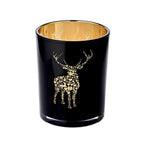 Lanterne Fancy (hauteur 18 cm, ø 12 cm), verre pour bougie chauffe-plat avec motif cerf, extérieur noir/intérieur doré EDZARD-SHOP.com