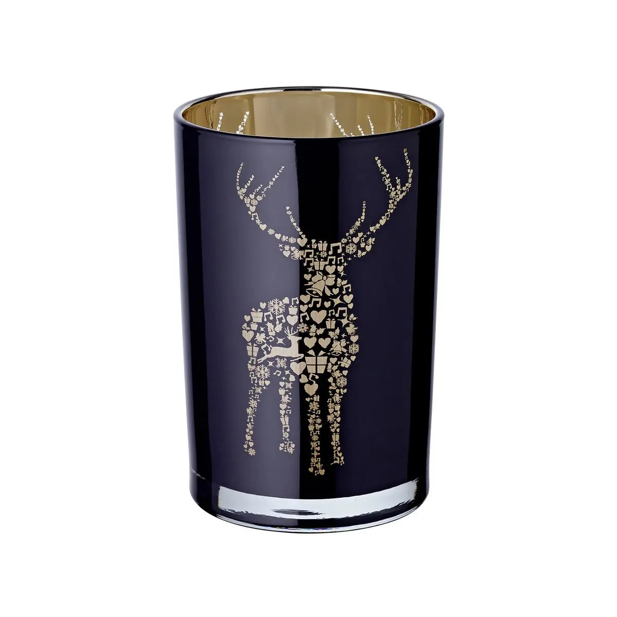 Lanterne Fancy (hauteur 18 cm, ø 12 cm), verre pour bougie chauffe-plat avec motif cerf, extérieur noir/intérieur doré EDZARD-SHOP.com