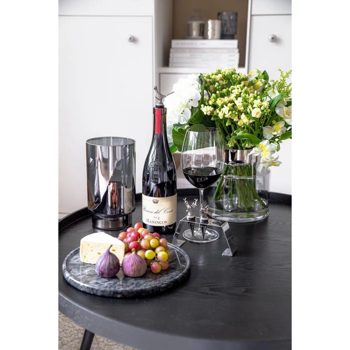 Lanterne Isla (H 21 cm), verre cristal foncé soufflé bouche avec bord platine EDZARD-SHOP.com