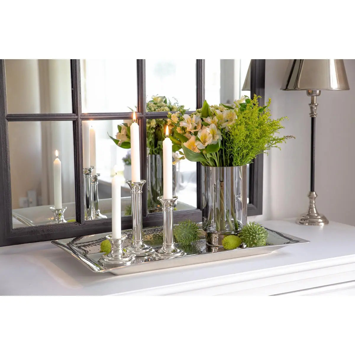 Lanterne Isla (H 21 cm), verre cristal foncé soufflé bouche avec bord platine EDZARD-SHOP.com