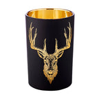 Lanterne Lio (hauteur 13 cm, Ø 10 cm), motif cerf, extérieur noir mat/intérieur doré EDZARD-SHOP.com