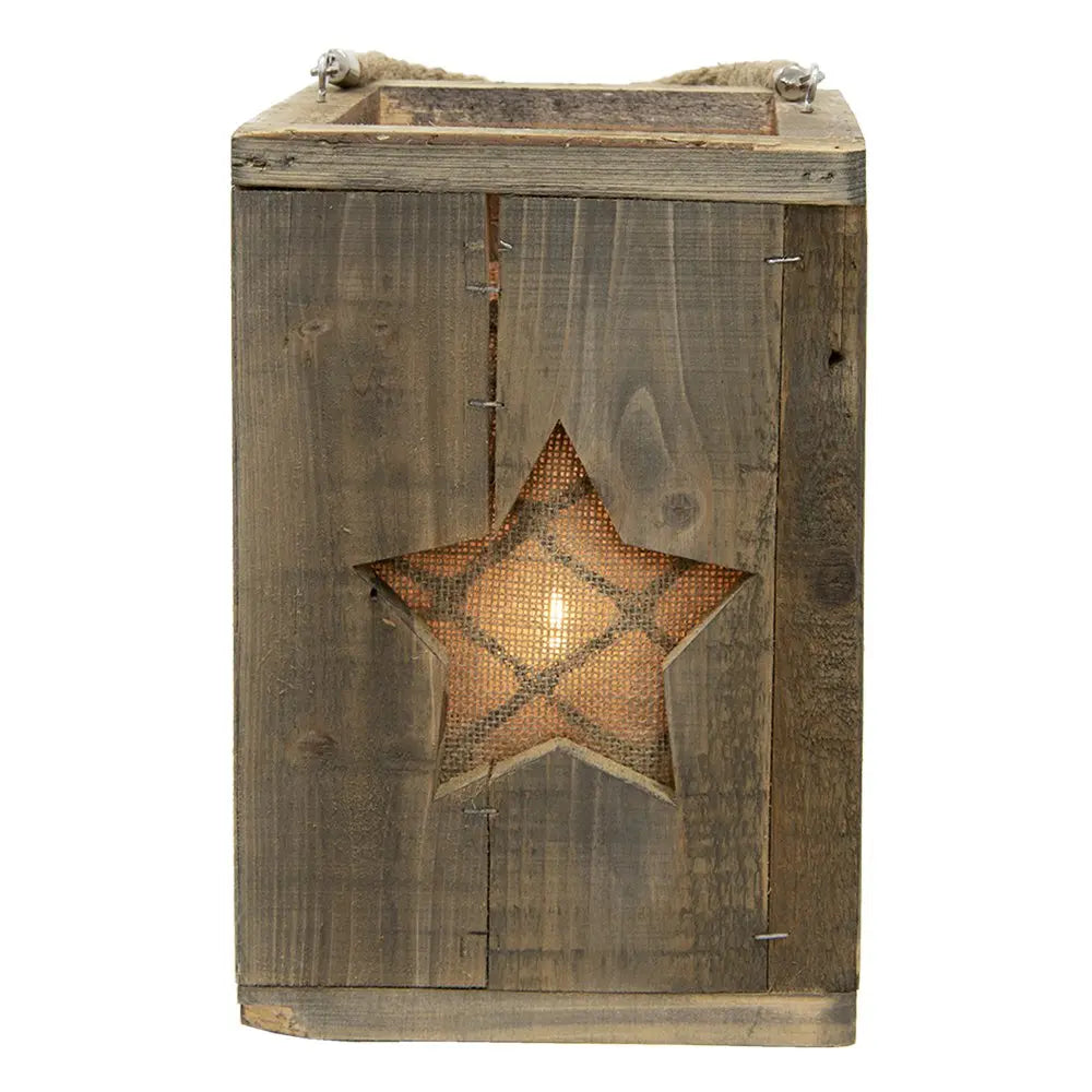 Light de relief 19x19x28 cm Bougeoir d'étoile en bois marron Clayre & Eef.