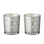 Lot de 2 verres à bougie Hiti (hauteur 8 cm, ø 7 cm), gris, lanterne avec motif rennes EDZARD-SHOP.com