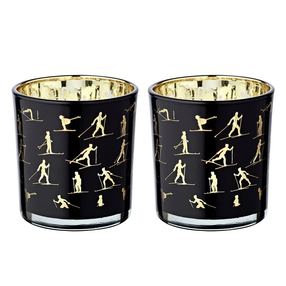 Lot de 2 verres à bougie Monty (hauteur 8 cm, ø 7,5 cm), lanterne avec motif ski, or/noir EDZARD-SHOP.com