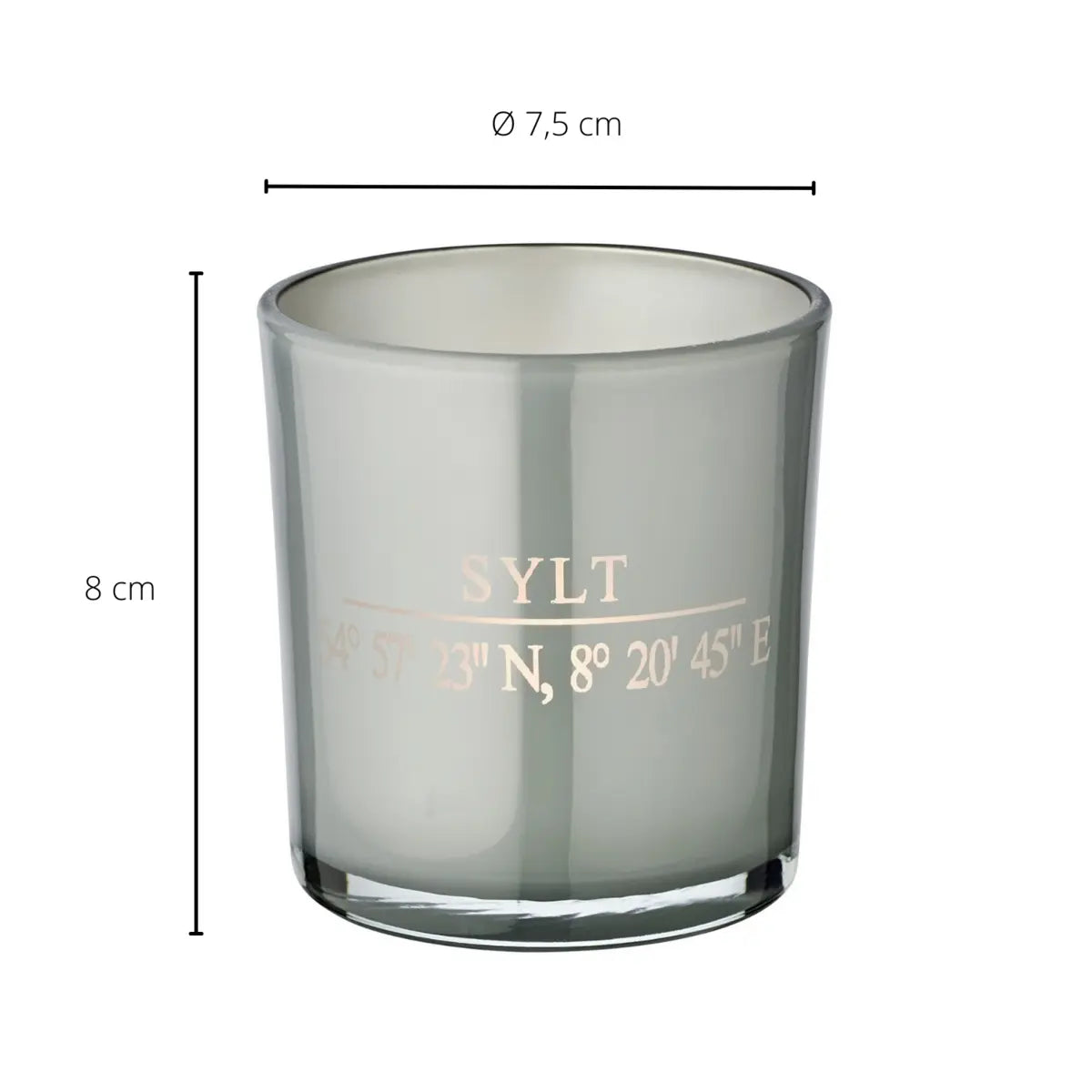 Lot de 2 verres à bougie Sylt (hauteur 8 cm, ø 7,5 cm) en gris, lanterne élégante aux coordonnées Sylt EDZARD-SHOP.com