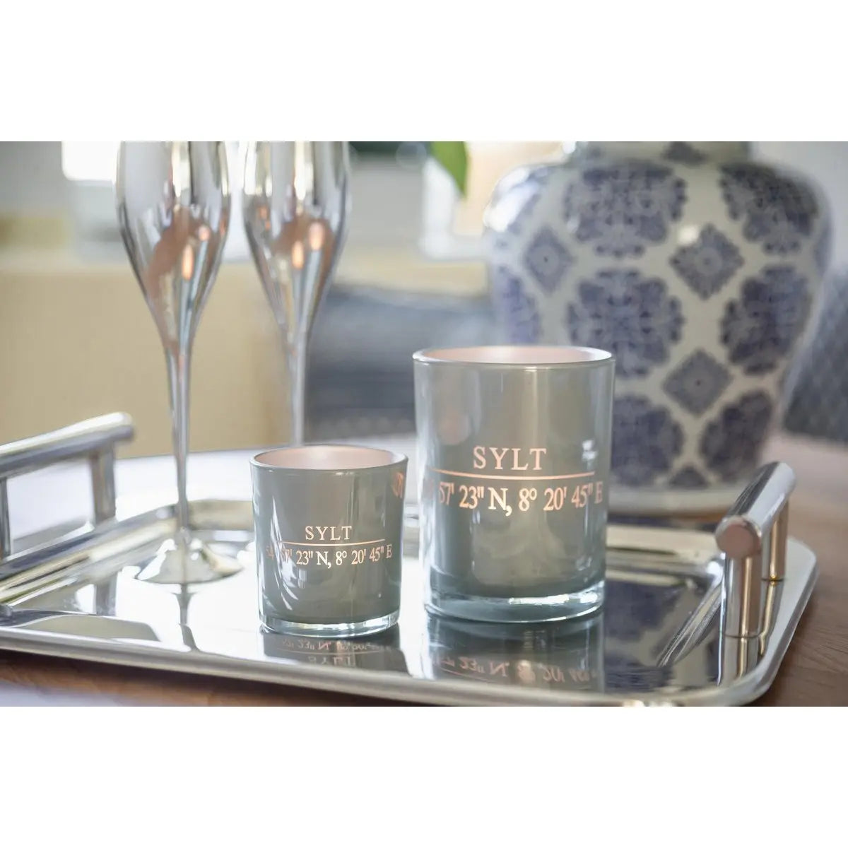 Lot de 2 verres à bougie Sylt (hauteur 8 cm, ø 7,5 cm) en gris, lanterne élégante aux coordonnées Sylt EDZARD-SHOP.com