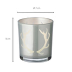 Lot de 2 verres à bougies chauffe-plat Ati (hauteur 8 cm, Ø 7 cm), gris, lanterne avec motif bois de cerf EDZARD-SHOP.com