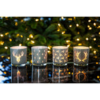 Lot de 2 verres à bougies chauffe-plat Ati (hauteur 8 cm, Ø 7 cm), gris, lanterne avec motif bois de cerf EDZARD-SHOP.com