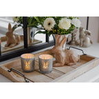Lot de 2 verres à réchaud lapin (hauteur 8 cm, ø 7,5 cm), en gris, lanterne porte-bougie avec motif lapin EDZARD-SHOP.com