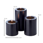 Lot de 3 bougies permanentes Cornelius (Ø 6cm, hauteurs 6/8/10 cm) noir, photophore résistant à la chaleur 90° EDZARD-SHOP.com