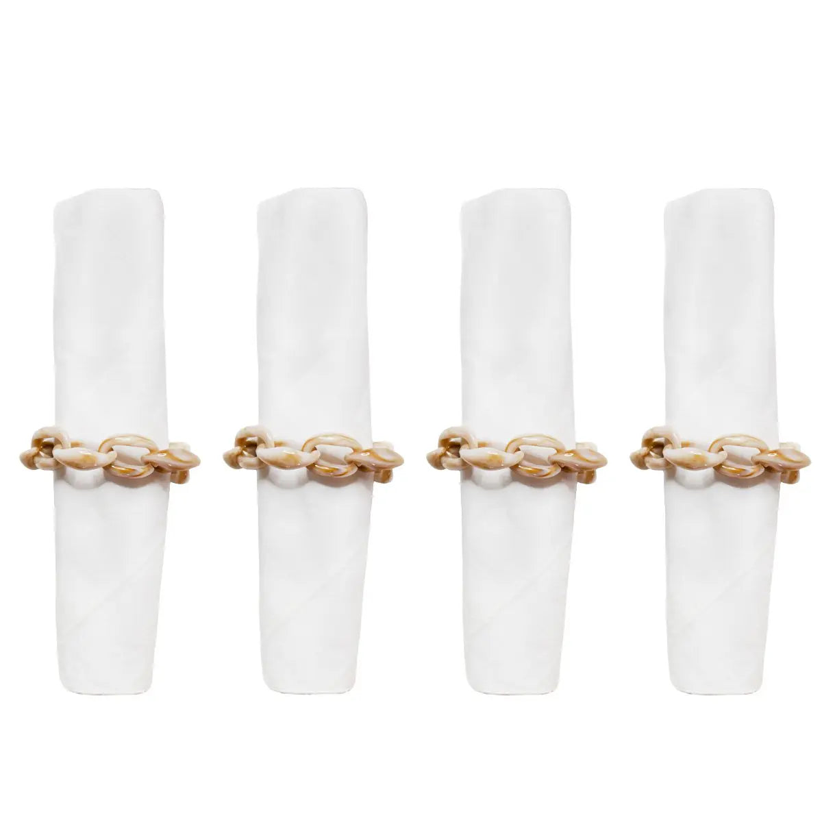 Lot de 4 ronds de serviette chaîne blanche et marron AULICA