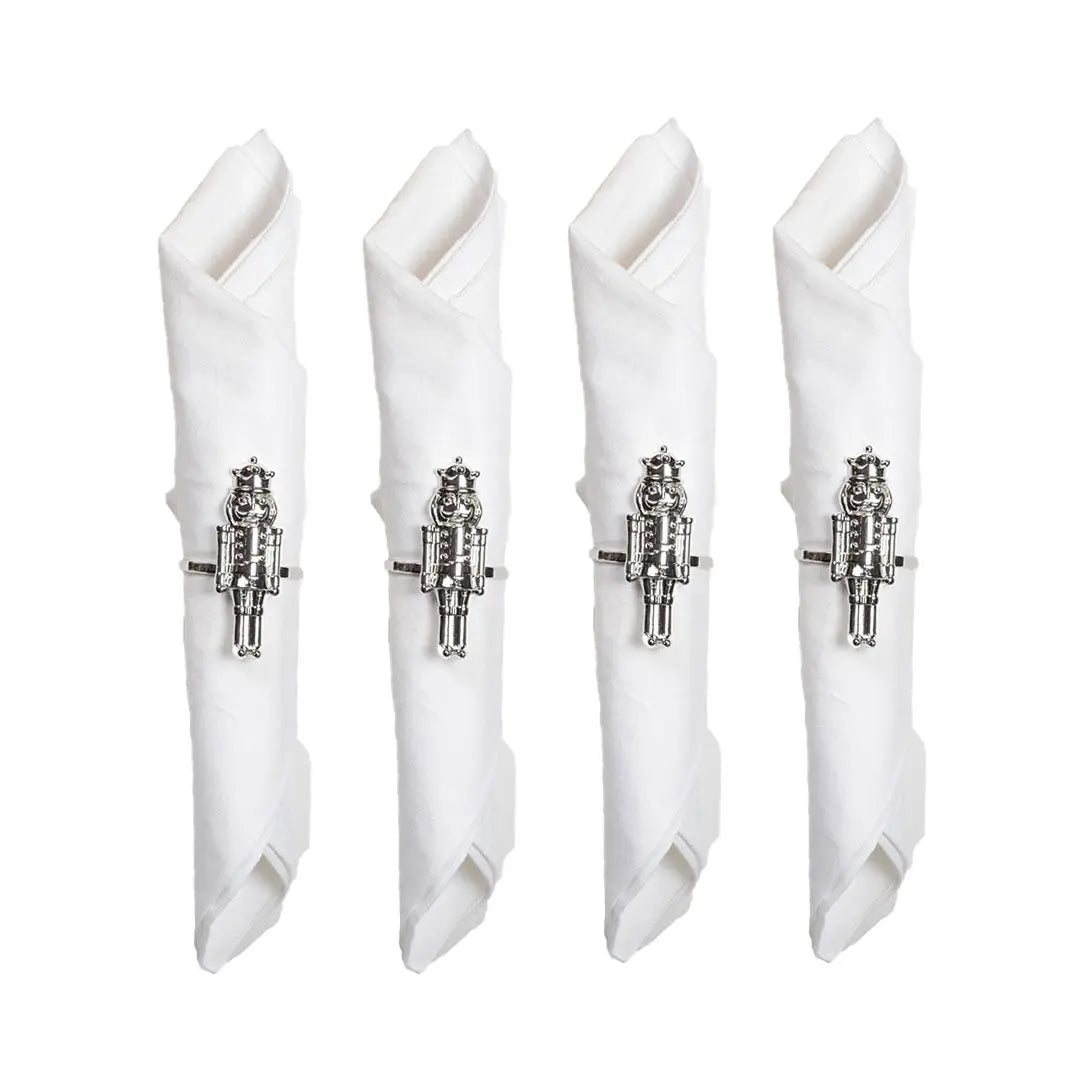 Lot de 4 ronds de serviettes argent casse noisette AULICA