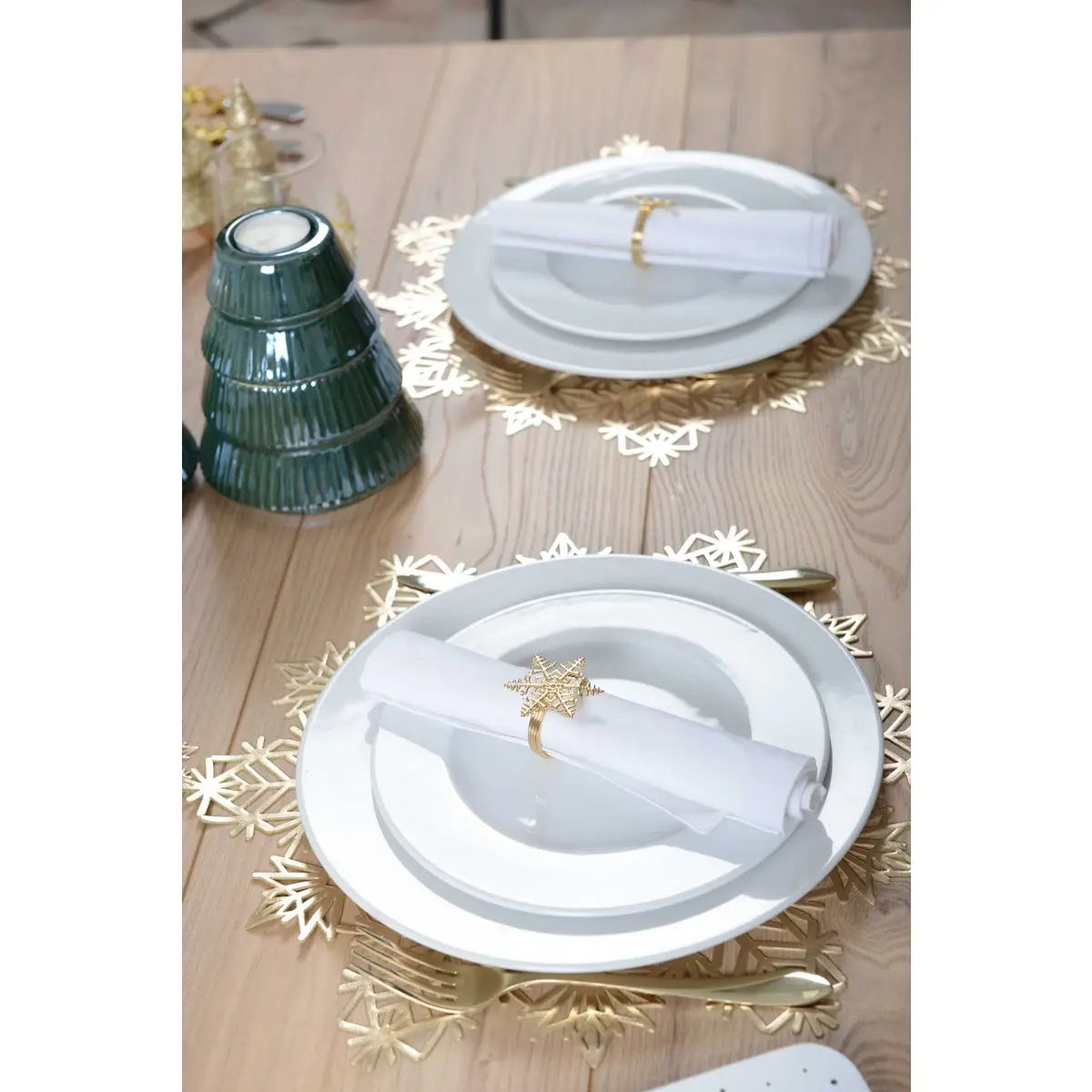 Lot de 4 ronds de serviettes flocons dorés AULICA