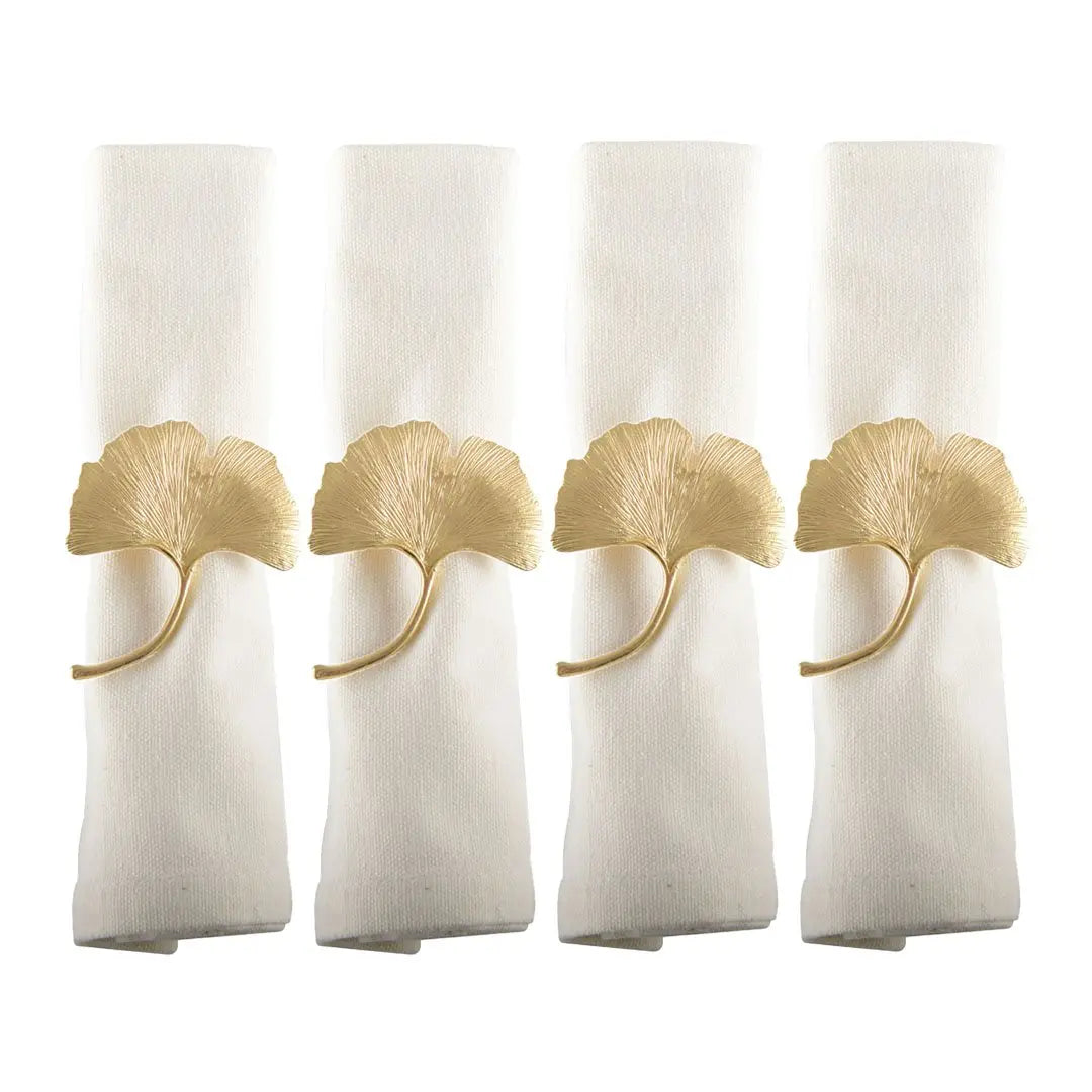 Lot de 4 ronds de serviettes ginkgos dorés AULICA