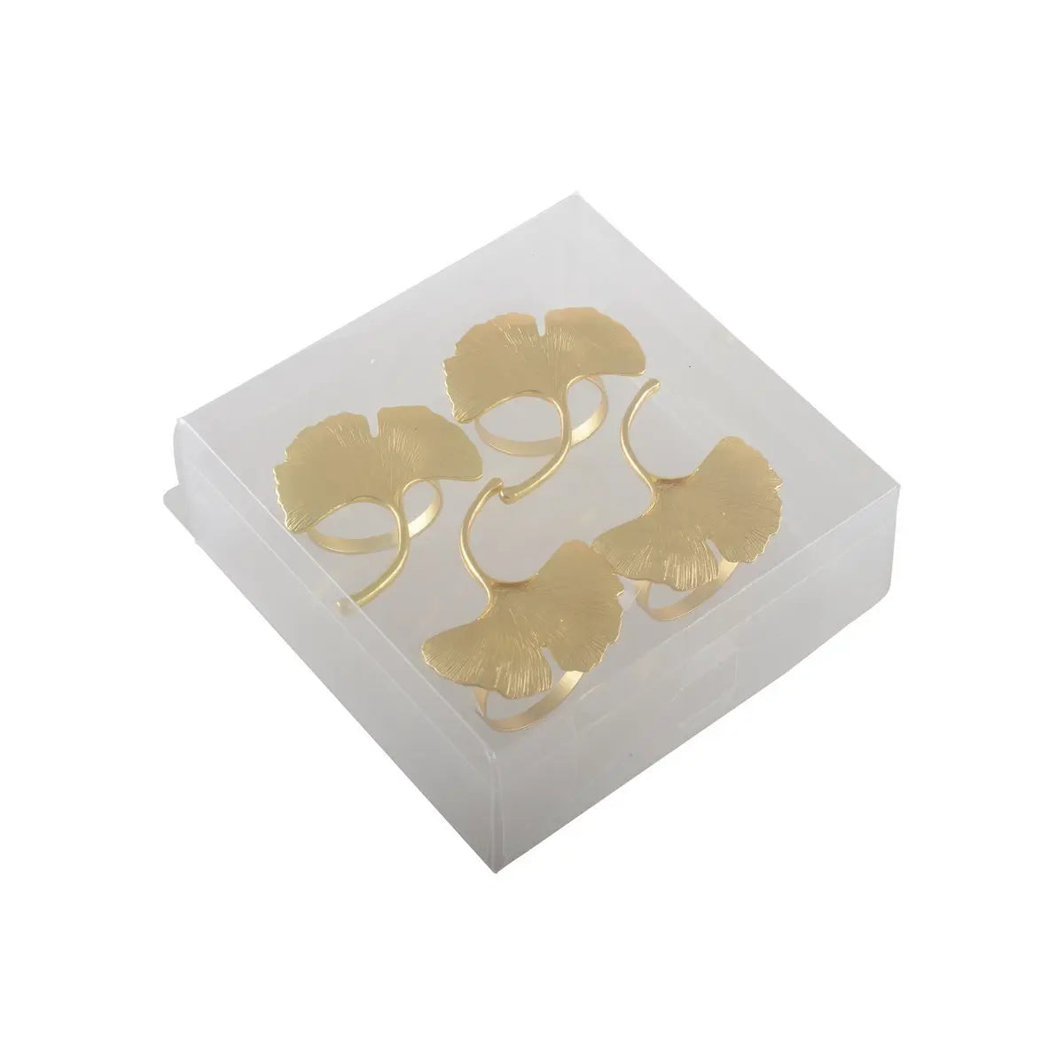 Lot de 4 ronds de serviettes ginkgos dorés AULICA