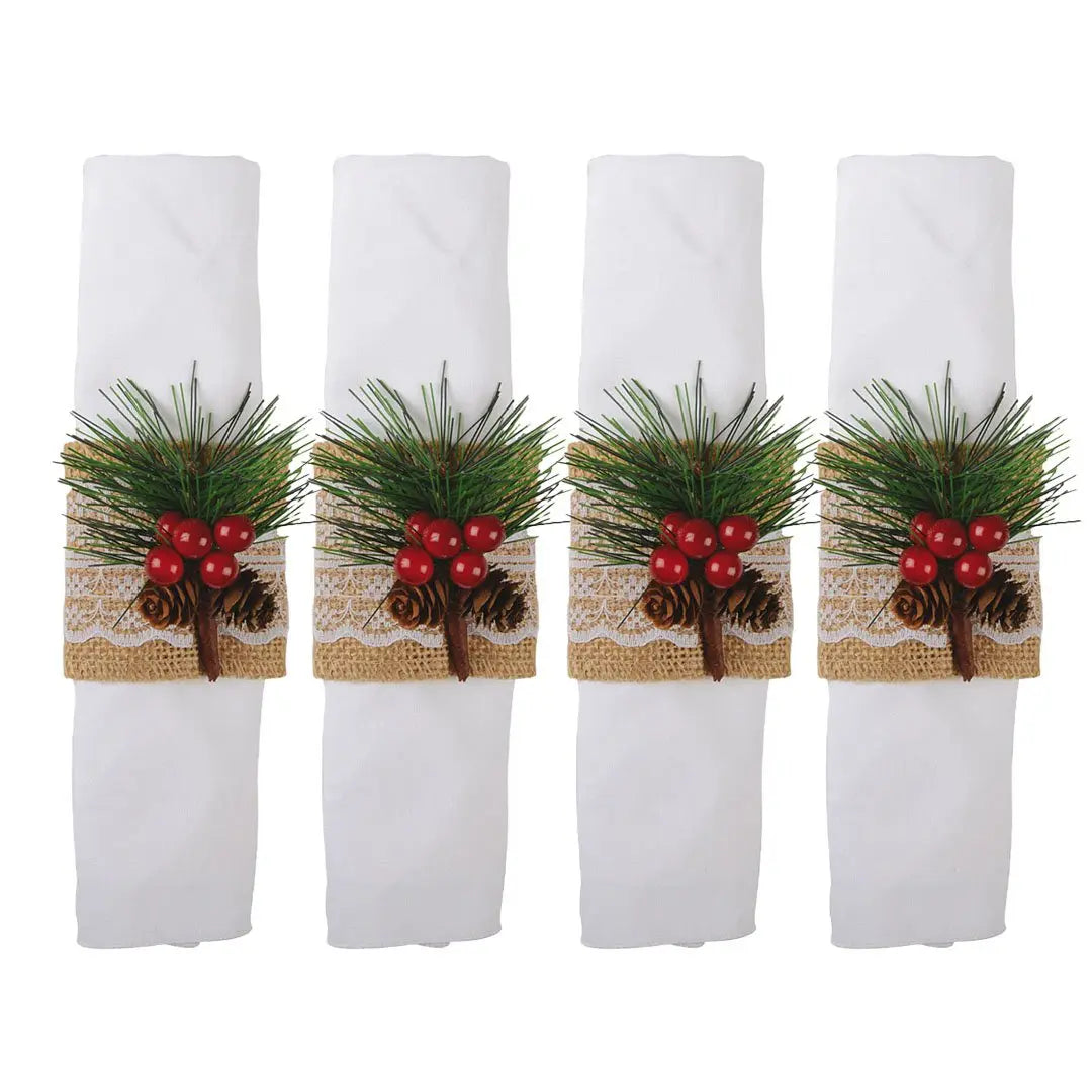 Lot de 4 ronds de serviettes houx AULICA