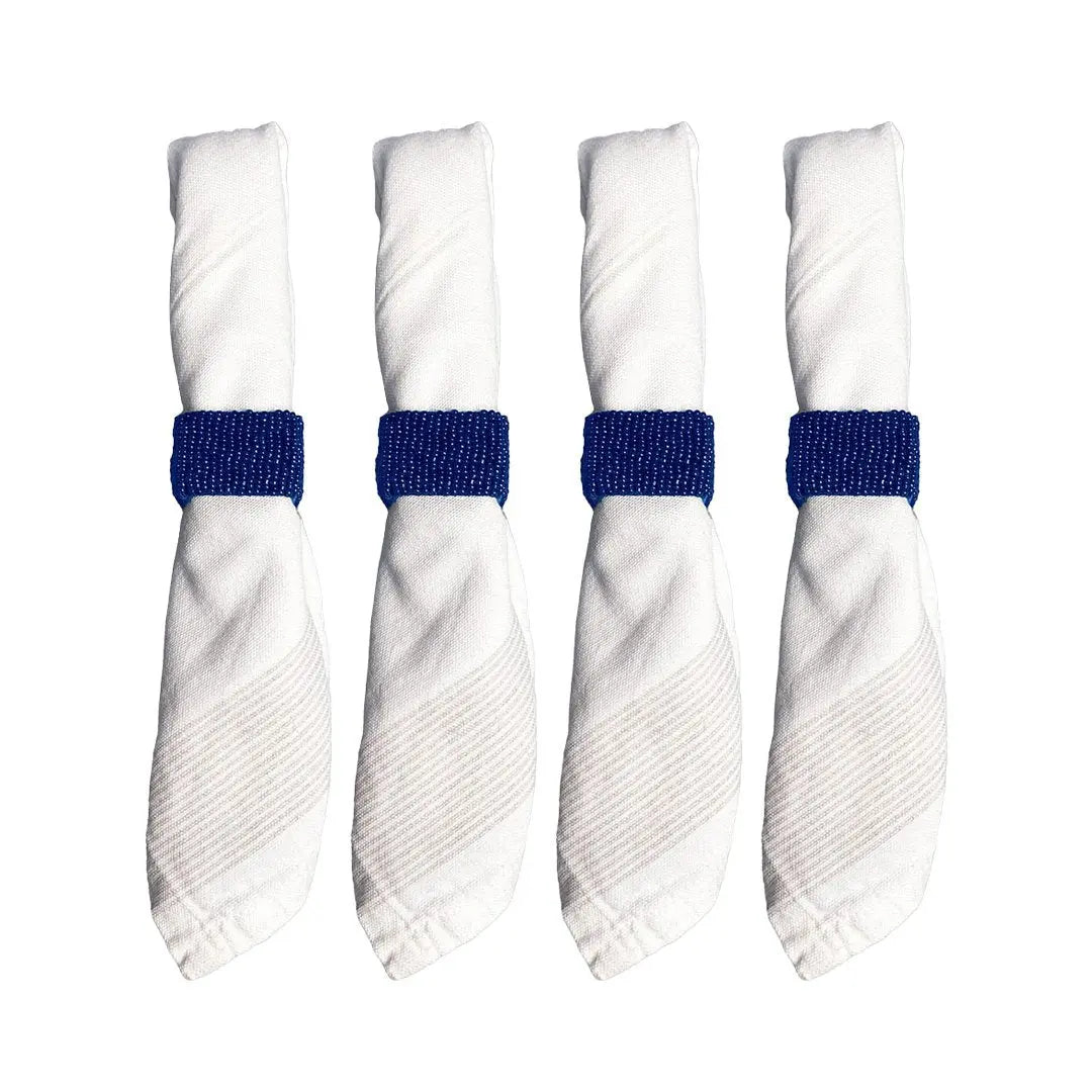 Lot de 4 ronds de serviettes rectangulaires perle bleus foncés AULICA
