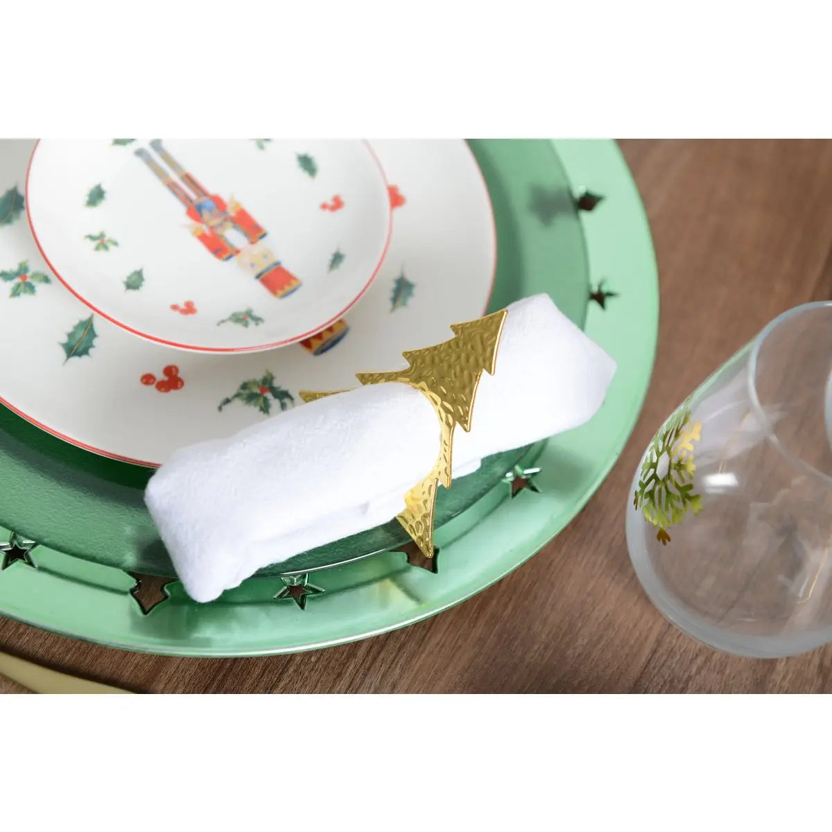 Lot de 4 ronds de serviettes sapins dorés AULICA