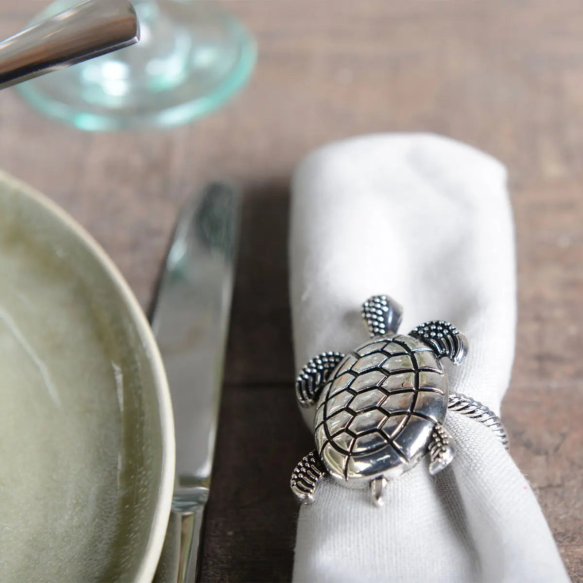 Lot de 4 ronds de serviettes tortues argent AULICA