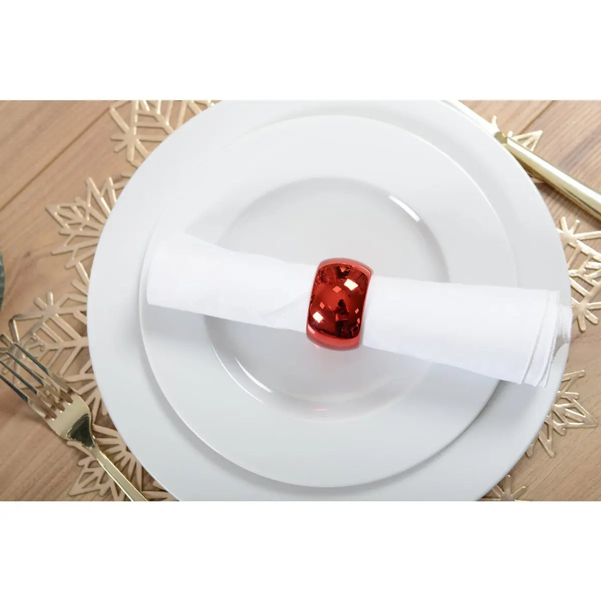 Lot de 4 ronds de serviettes uni rouge AULICA