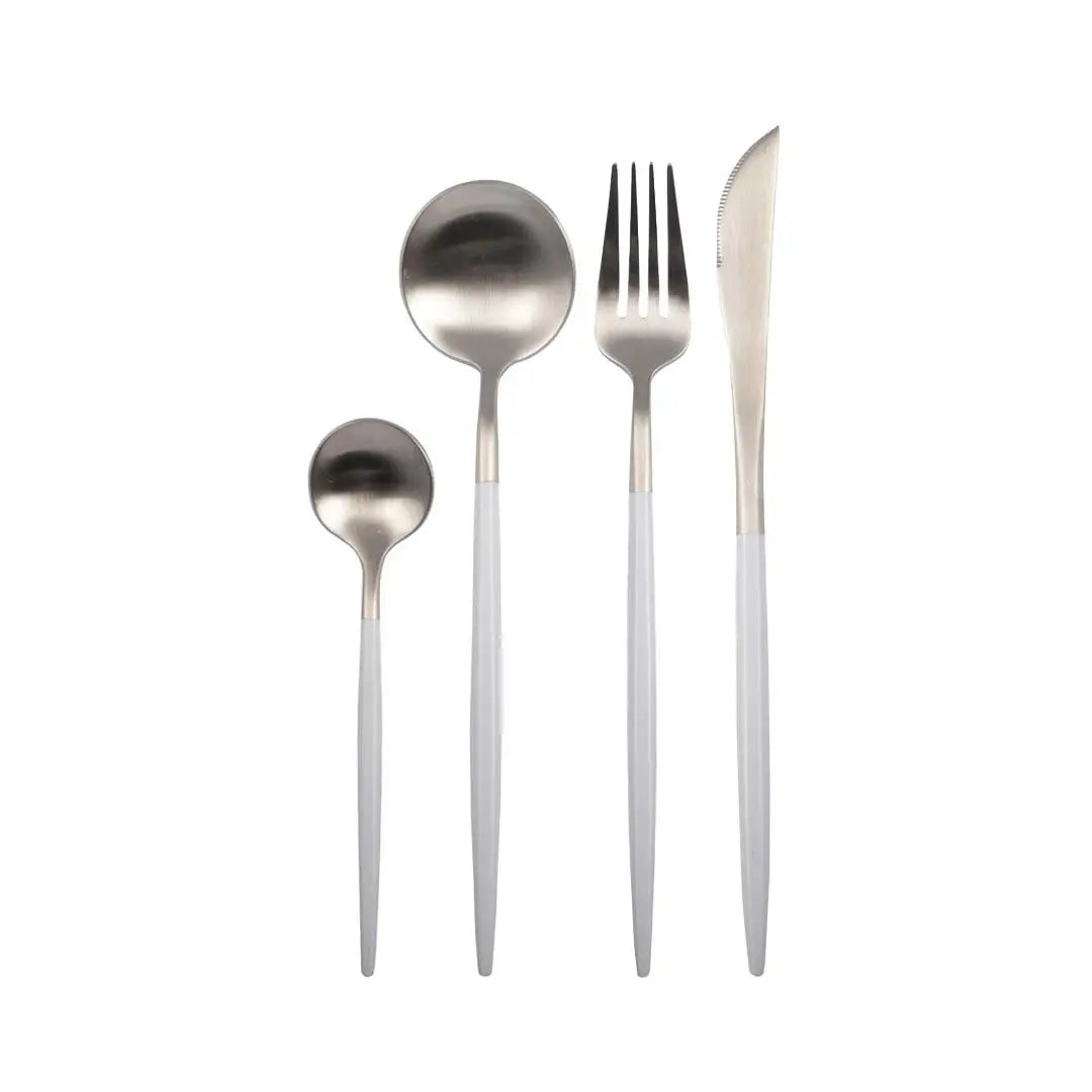 Ménagère 24 pièces argent et blanche AULICA