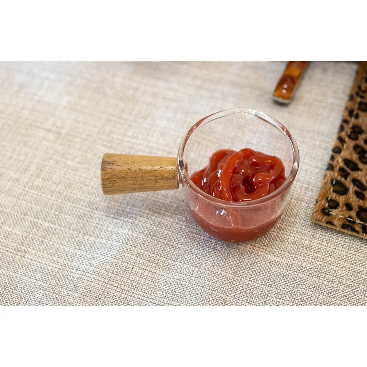Mini casserolette en verre avec manche en bois  9x5.5x4cm AULICA