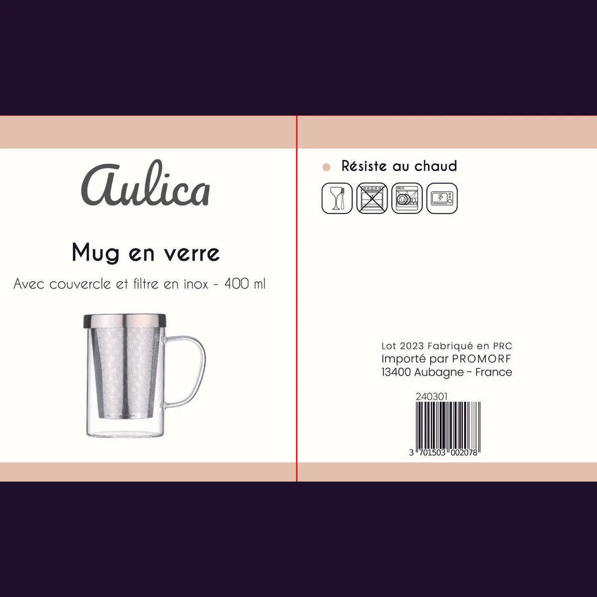 Mug 400ml avec couvercle et filtre en inox AULICA