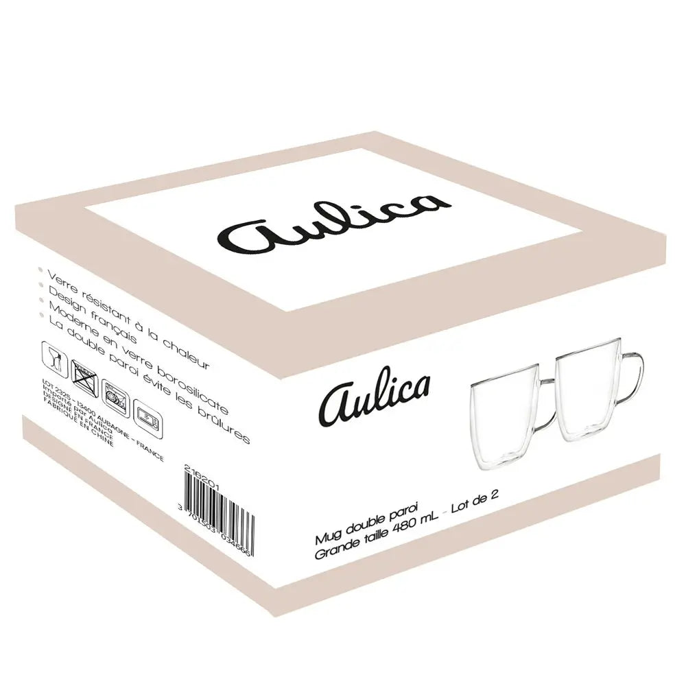Mugs double paroi grande taille 480ml - lot de 2 AULICA