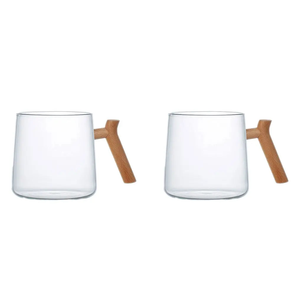 Mugs en verre avec anse en bois - lot de 2 AULICA