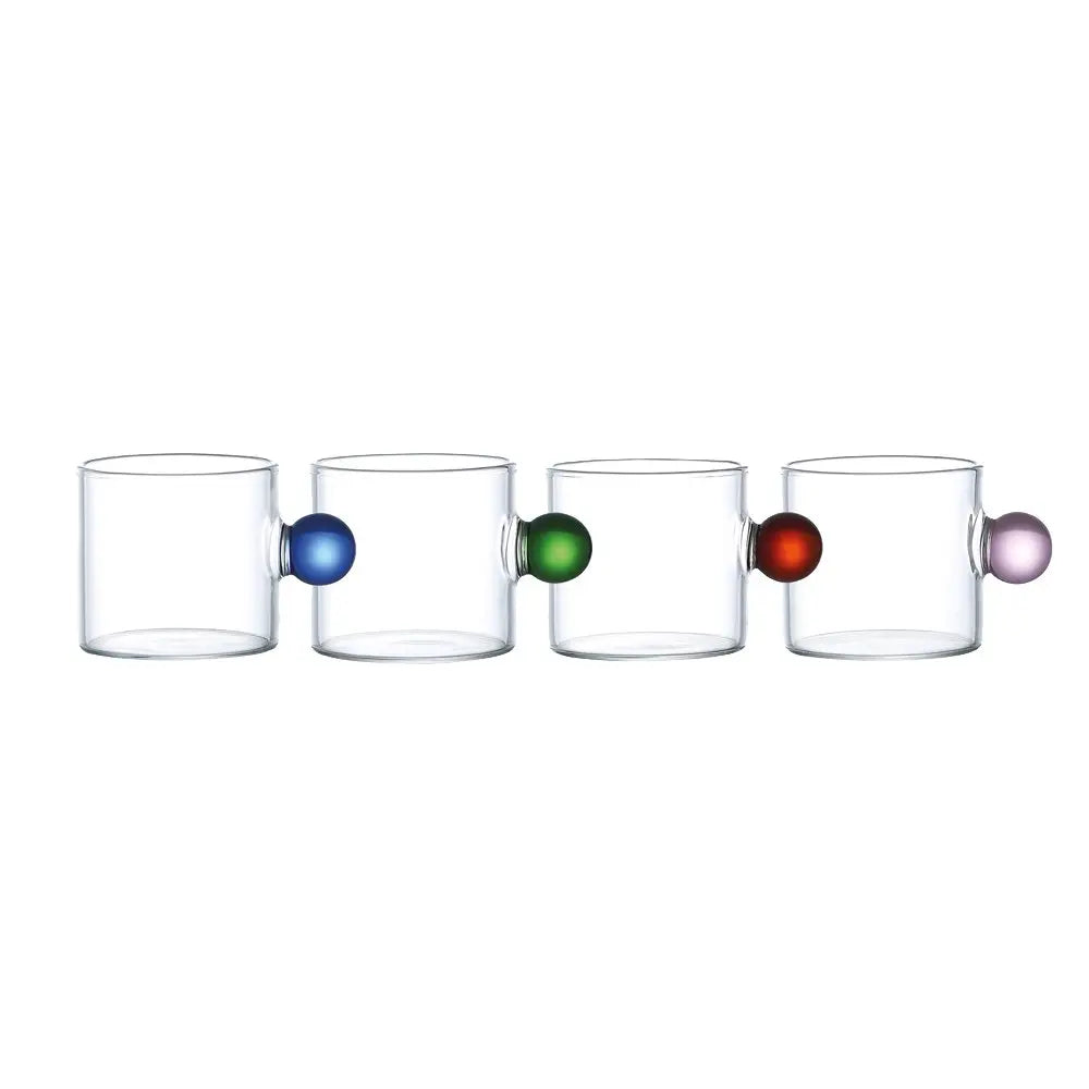 Mugs en verre avec poignée boule colorée 350ml - lot de 4 AULICA