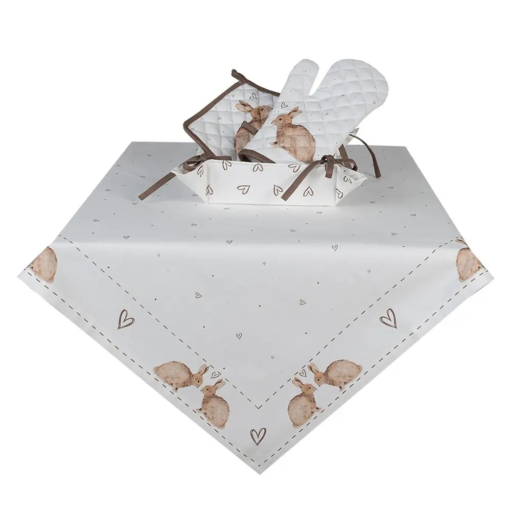 Nappe 100x100 cm Lapin en Coton Blanc Marron Clayre & Eef.