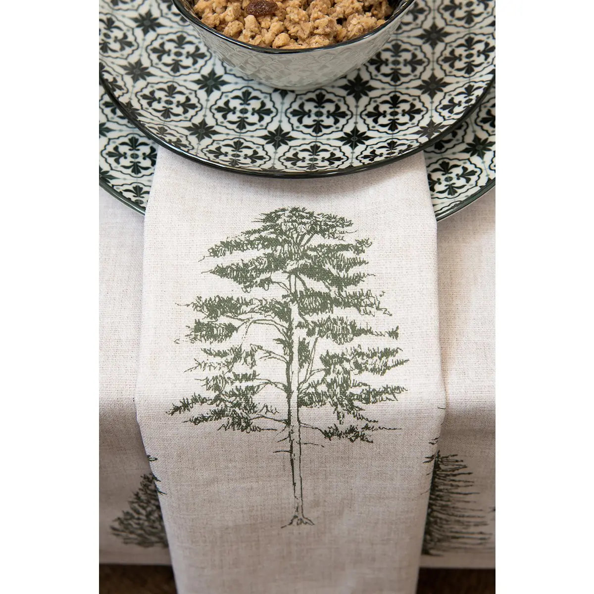 Nappe 130x180 cm Beige Vert Coton Pins Clayre & Eef.