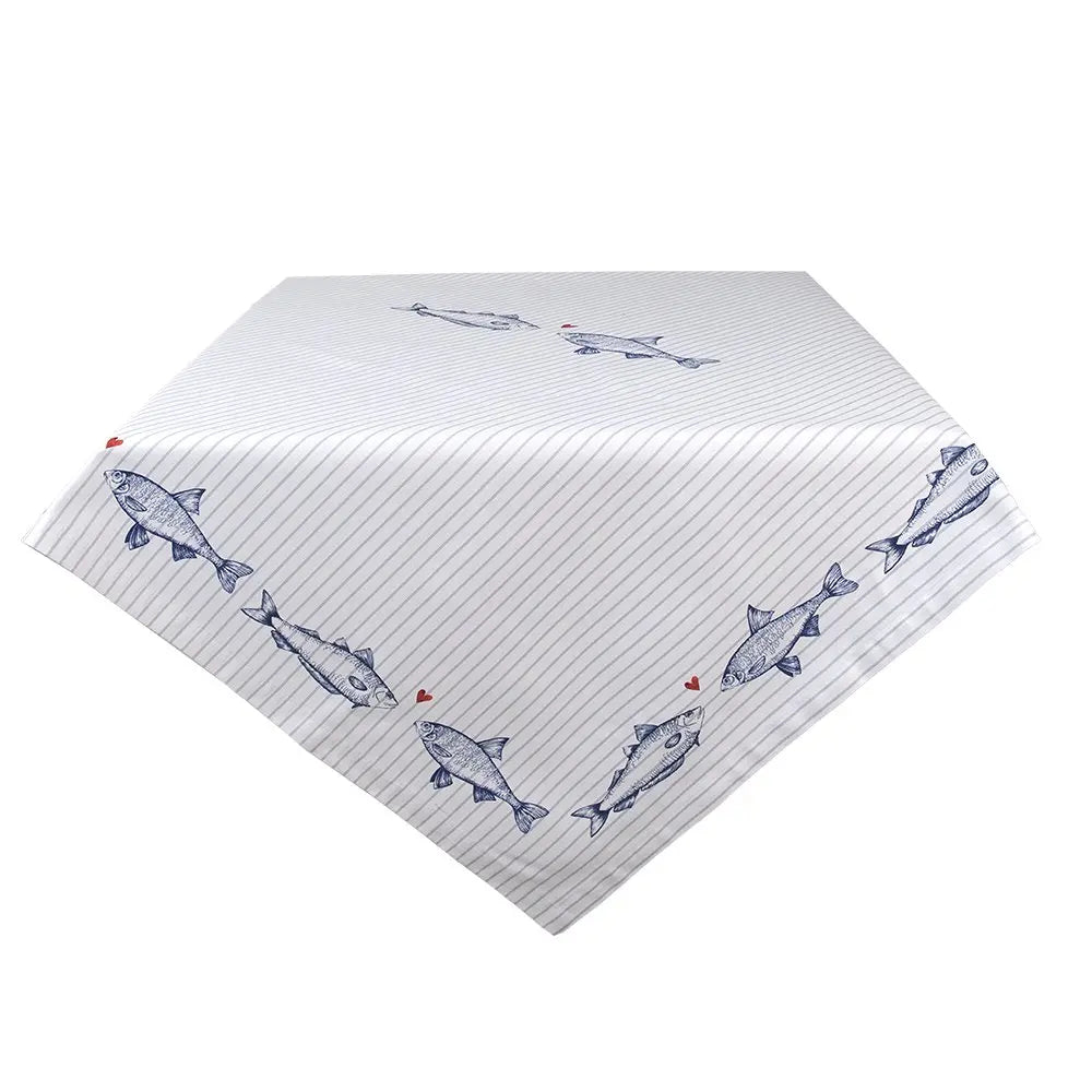 Nappe 150x150 cm Nappe Poisson en Coton Blanc Bleu Clayre & Eef.