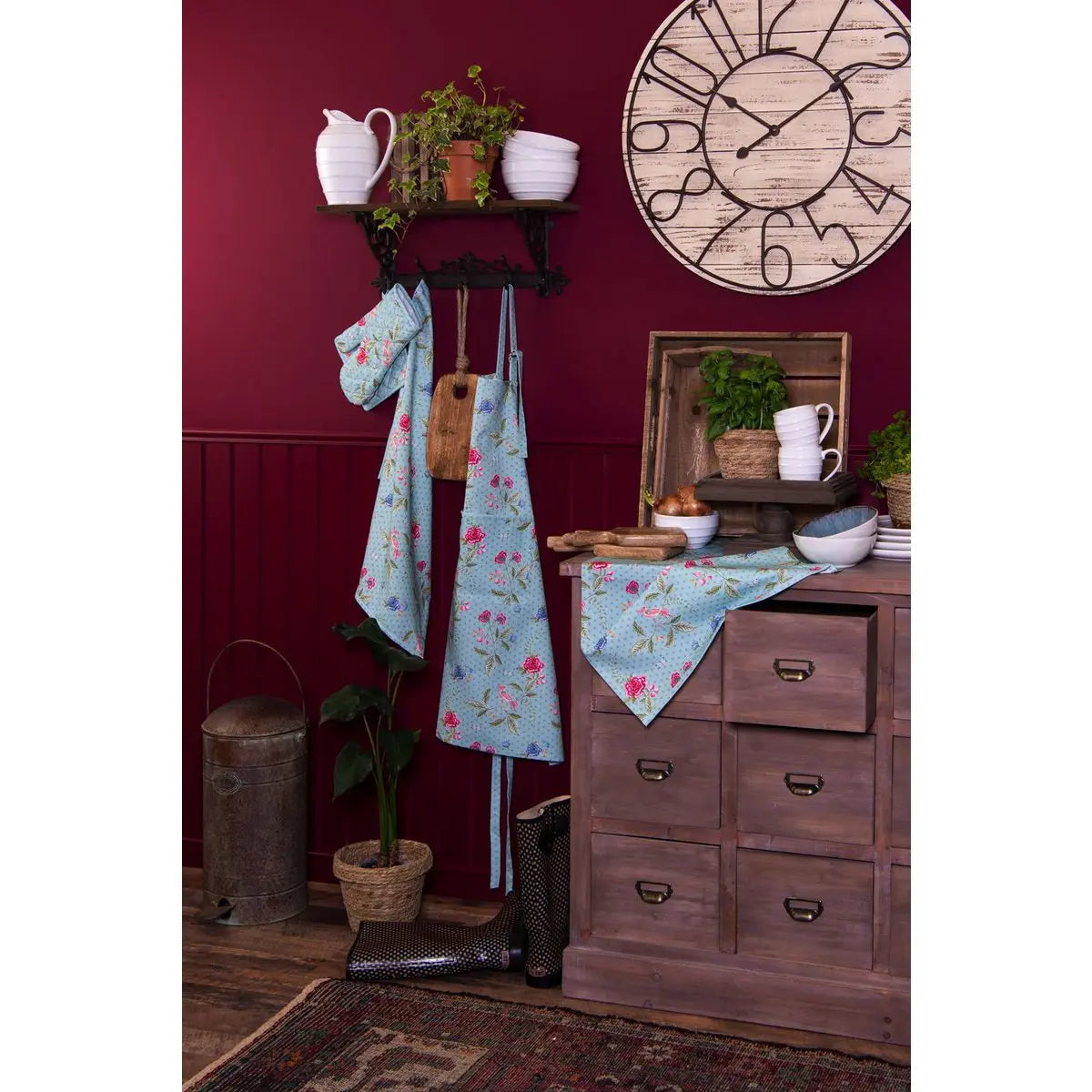 Nappe 150x150 cm nappe de fleur de coton vert bleu Clayre & Eef.