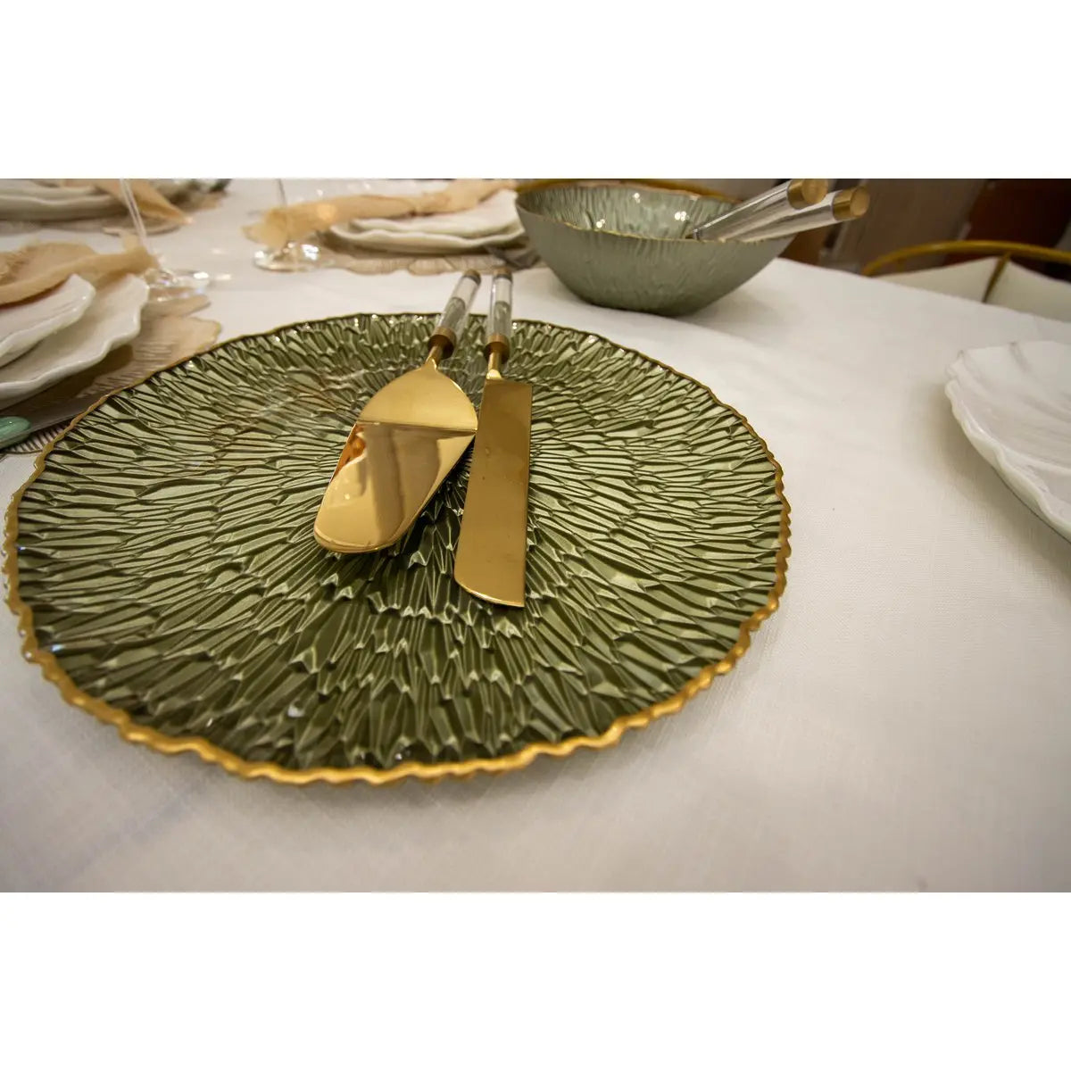 Pelle à tarte et couteau dorés avec manche transparent AULICA