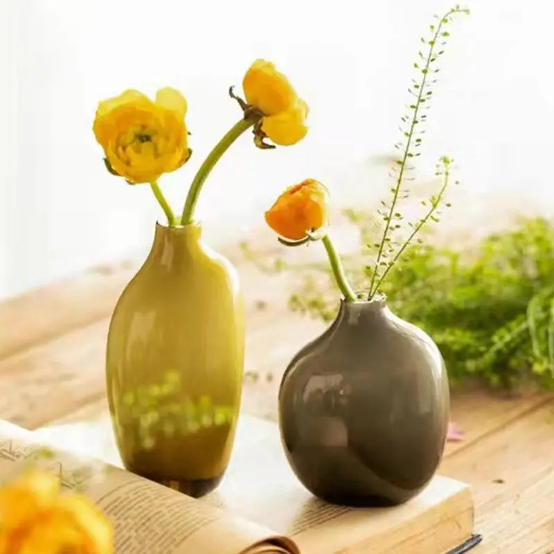 Petit vase verre nordique luxe ornement décoration rétro – Vase céramique ambre brun gris fumé Dropshipman