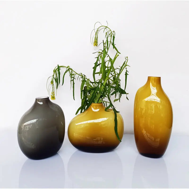 Petit vase verre nordique luxe ornement décoration rétro – Vase céramique ambre brun gris fumé Dropshipman
