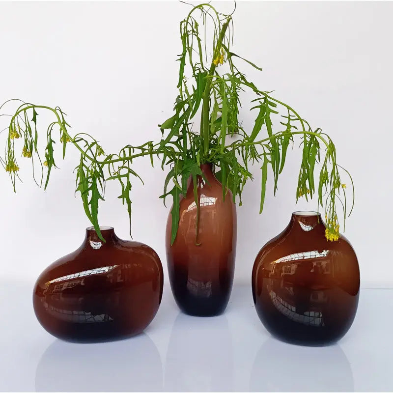 Petit vase verre nordique luxe ornement décoration rétro – Vase céramique ambre brun gris fumé Dropshipman