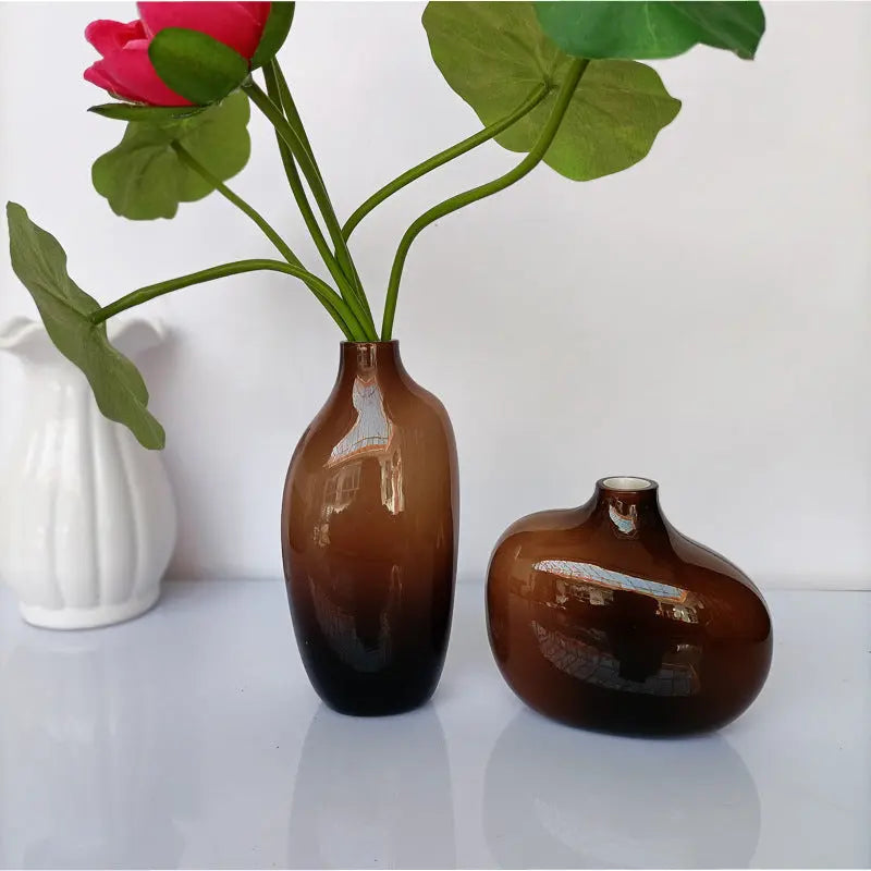 Petit vase verre nordique luxe ornement décoration rétro – Vase céramique ambre brun gris fumé Dropshipman