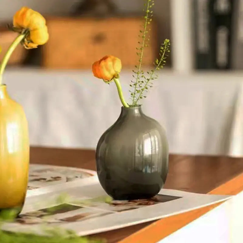 Petit vase verre nordique luxe ornement décoration rétro – Vase céramique ambre brun gris fumé Dropshipman