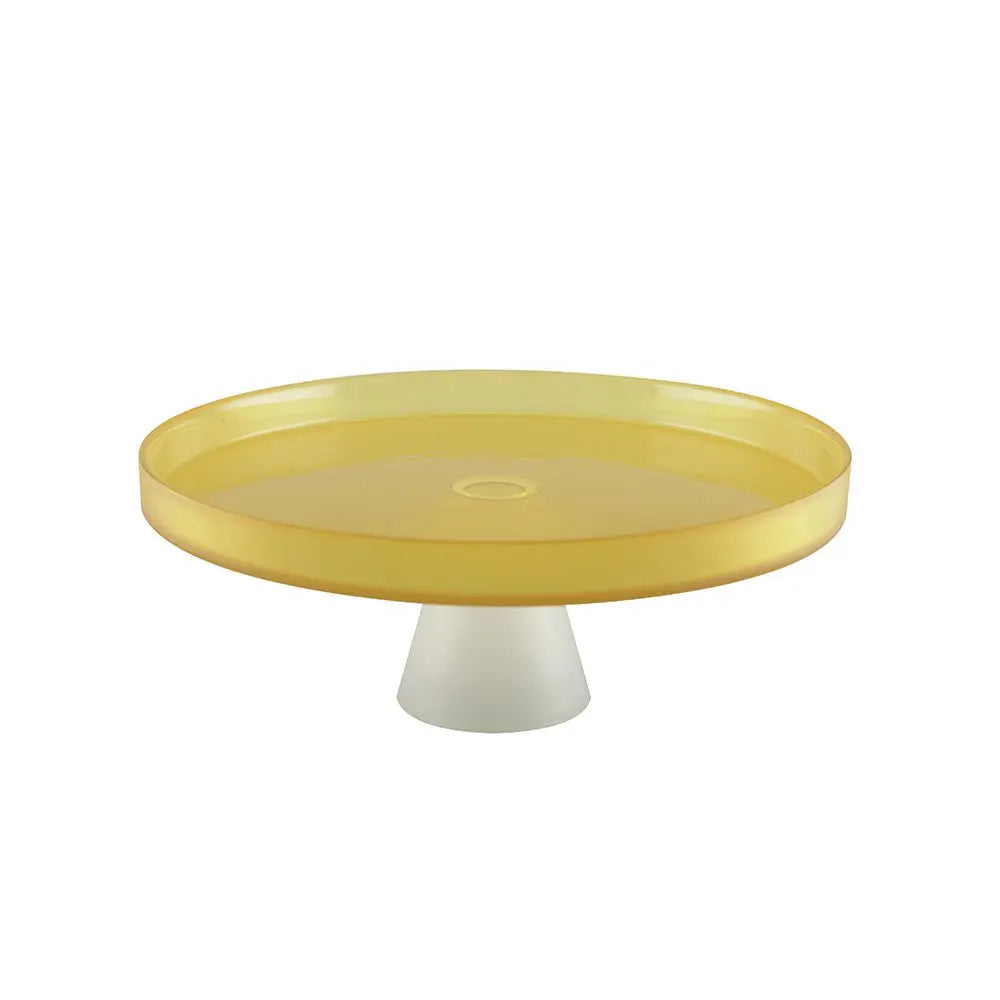 Plat à gâteaux jaune sur pied blanc 28cm - citron AULICA
