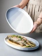 Plat poisson céramique créatif nordique Youci – Assiette porcelaine ovale sous-glaçure encre Dropshipman